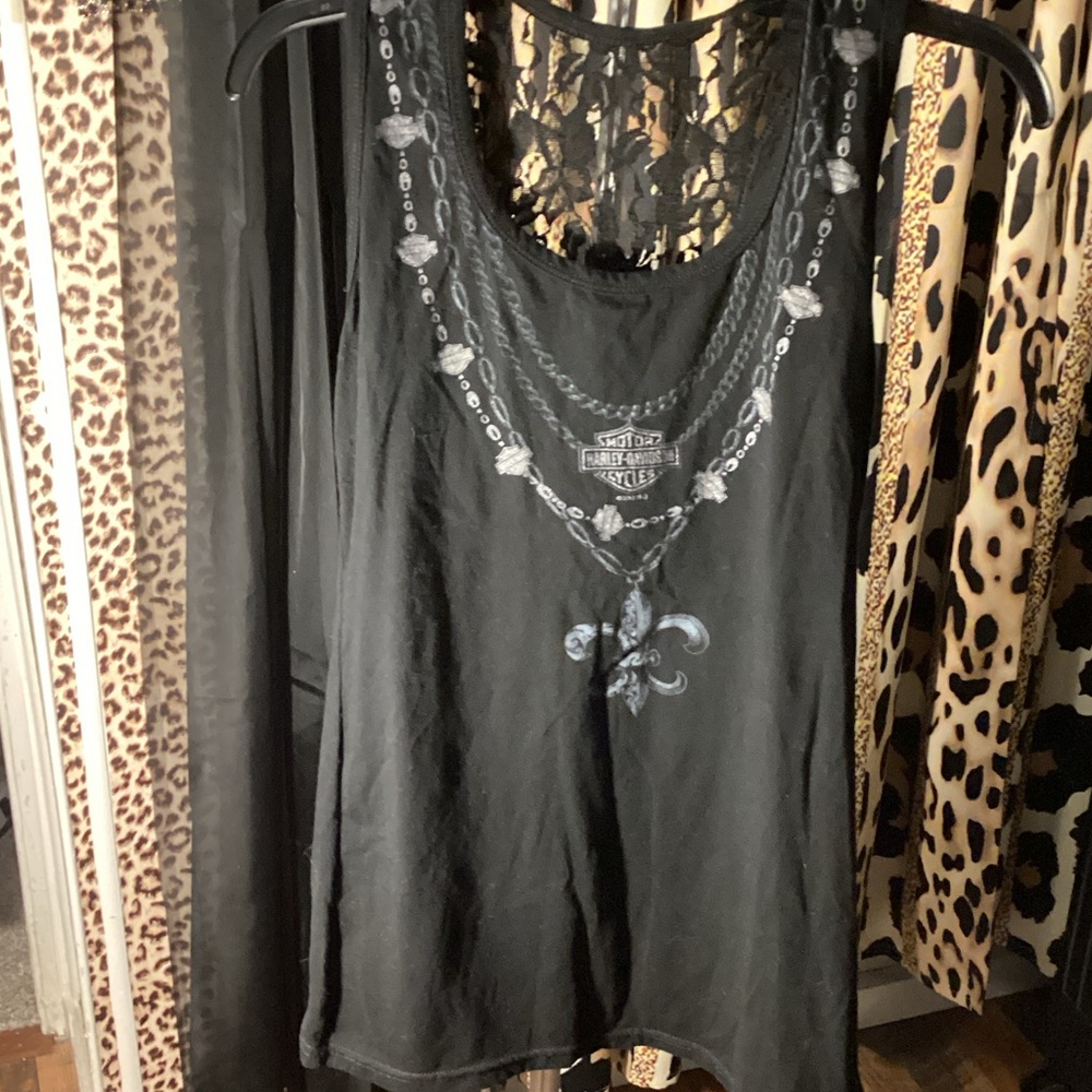 Harley-Davidson Black Tank Top with Lace Detail
